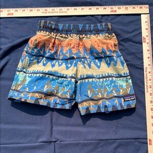 Patagonia Blue and Orange Patterned Swim Shorts - Baggies